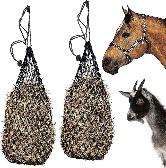 Majestic Ally 2 pcs Ultra Slow Feed 1.5"x1.5" Holes 40” Hay Net for Horses and livestocks (Black)