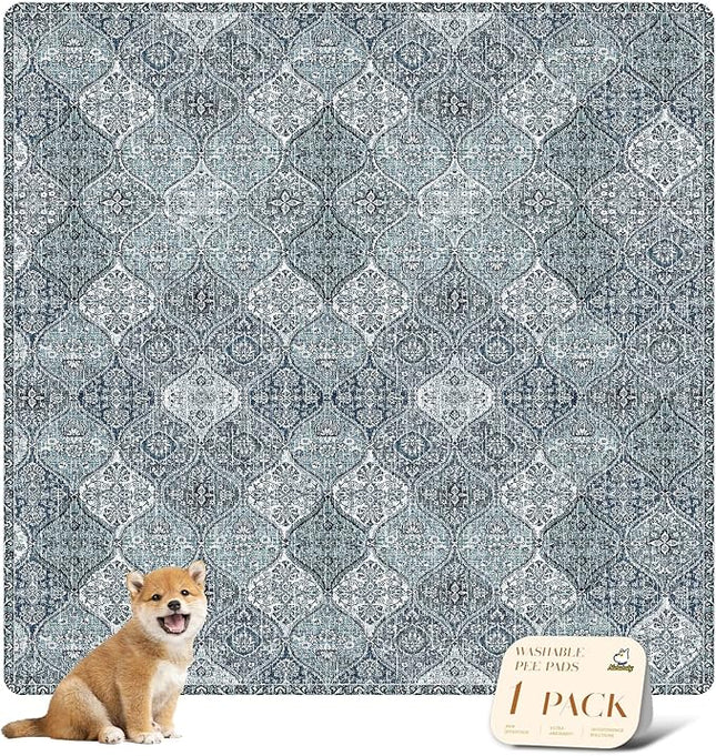 nunubaby Washable Pee Pads for Dogs, Stylish, Non-Slip and Leak-Proof Pee Pads. Reusable Potty Pads for Dogs for Crates and Floors.(Blue/Multi, 72" x72" )